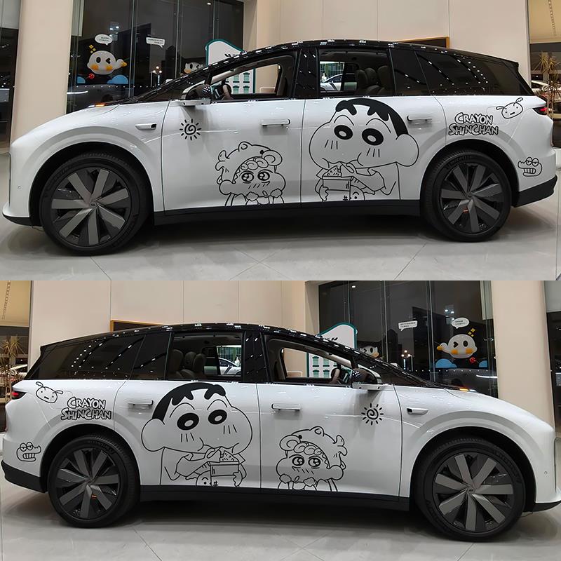 适用于理想i6车贴拉花蜡笔小新i8腾势D9塞纳mega车身装饰涂鸦贴纸
