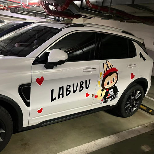适用宏光mini新款LABUBUl车身贴纸 理想L7特斯拉布布可爱防水贴画