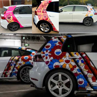 大众高尔夫6 8C柱草莓熊太阳花车贴纸GTI8星卡比玩具总动员拉花