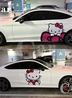 适用奔驰C260coupe车贴拉花卡通KT猫kitty车身小鹏蔚来小红书贴纸
