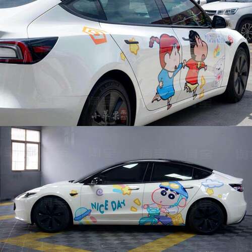 特斯拉model 3车贴拉花 蜡笔小新SU7 毛豆y 可爱卡通定制车身贴纸