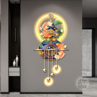 新中式珐琅彩葫芦玄关装饰画锦鲤红鱼入户走廊尽头挂画福字壁灯画