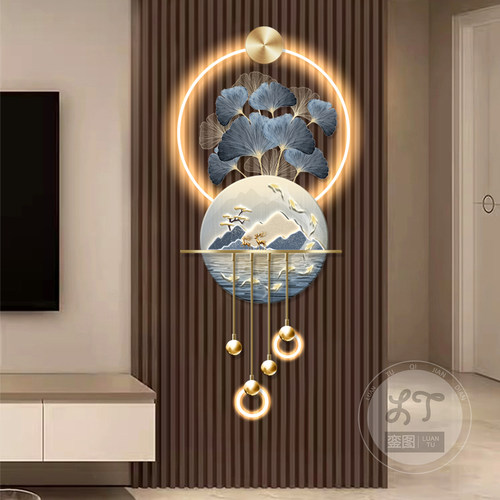 九鱼图玄关装饰画高档立体壁灯