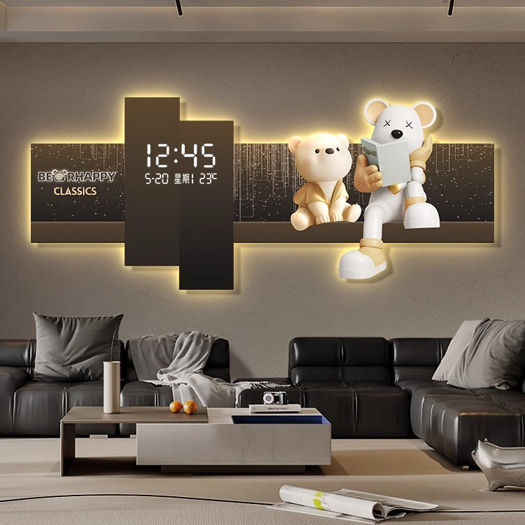 卡通奶油熊公仔数显时钟挂画