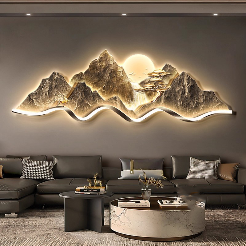 轻奢背有靠山背景墙客厅装饰画