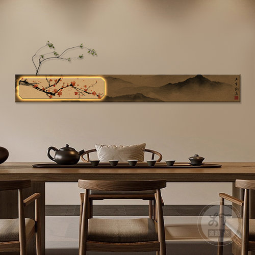 新中式客厅装饰画侘寂风山水花鸟