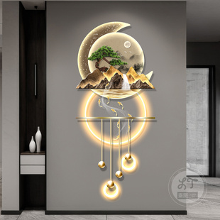 九鱼图玄关装饰画高档立体壁灯画流水生财入户走廊过道挂画发光画