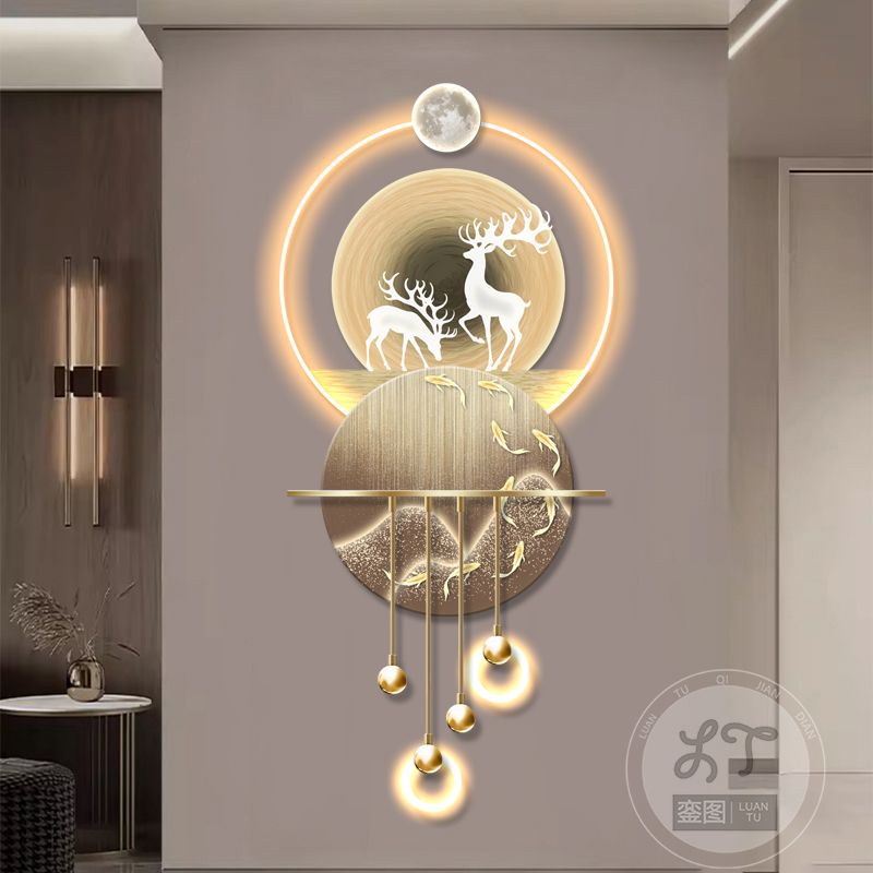 轻奢玄关装饰画九鱼图高档立体LED灯画入户走廊过道壁挂画2025新图片