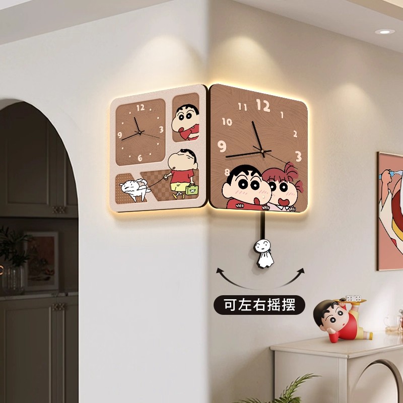 蜡笔小新转角双面时钟挂墙装饰画