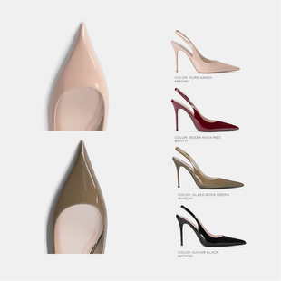 Cihi设计长期主义尖头细跟设计师单品亮面浅口包头后空高跟凉鞋