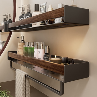 胡桃木卫生间置物架免打孔厕所壁挂中古风浴室洗漱台洗手间收纳架