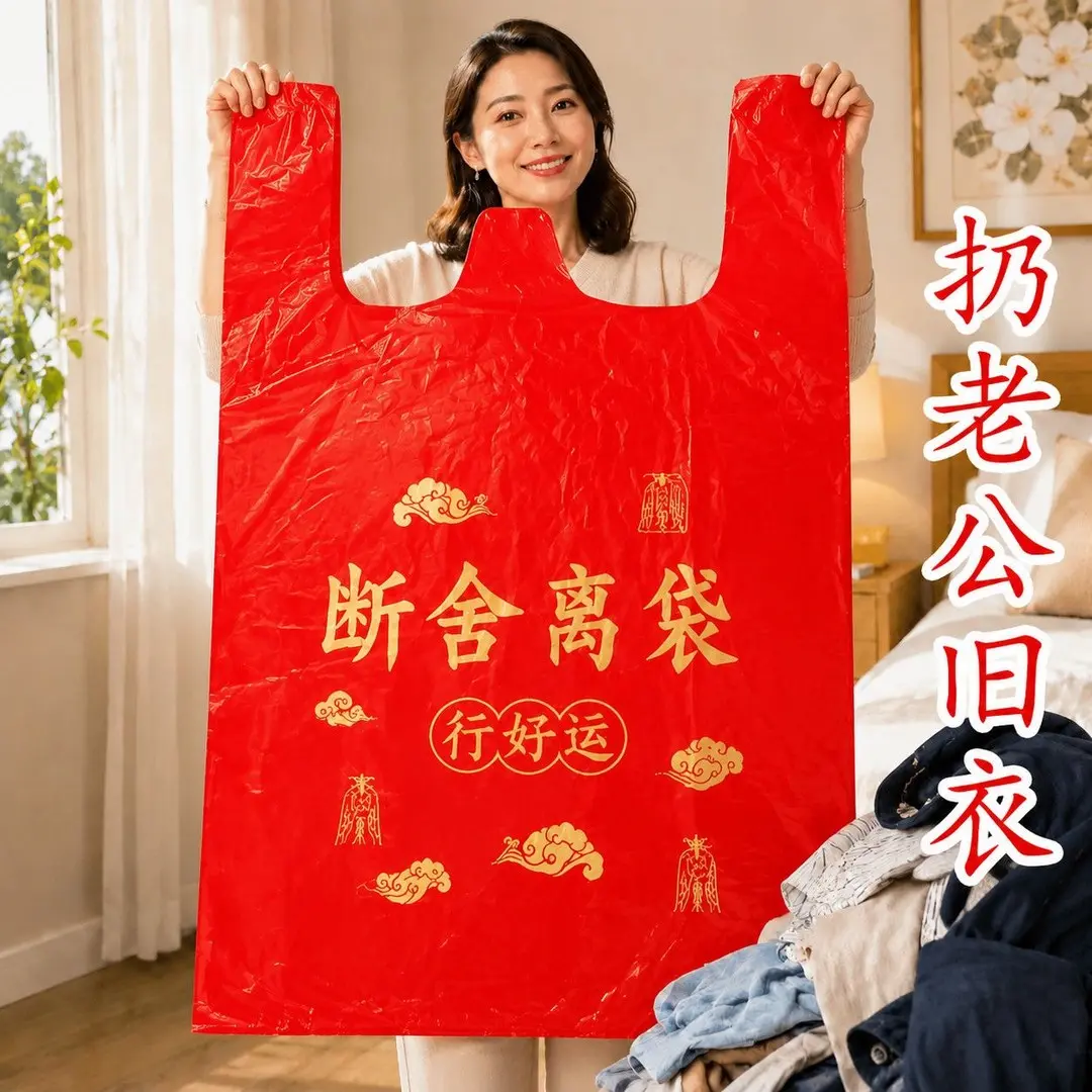 红色垃圾袋大号扔旧衣服旧衣处理专用红色袋子断舍离红袋加大加厚图片