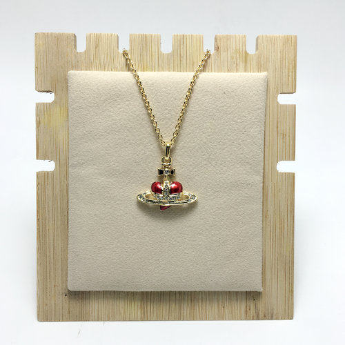 thumbnail for Gold rim silver rim small red black purple white love Saturn necklace - B8030