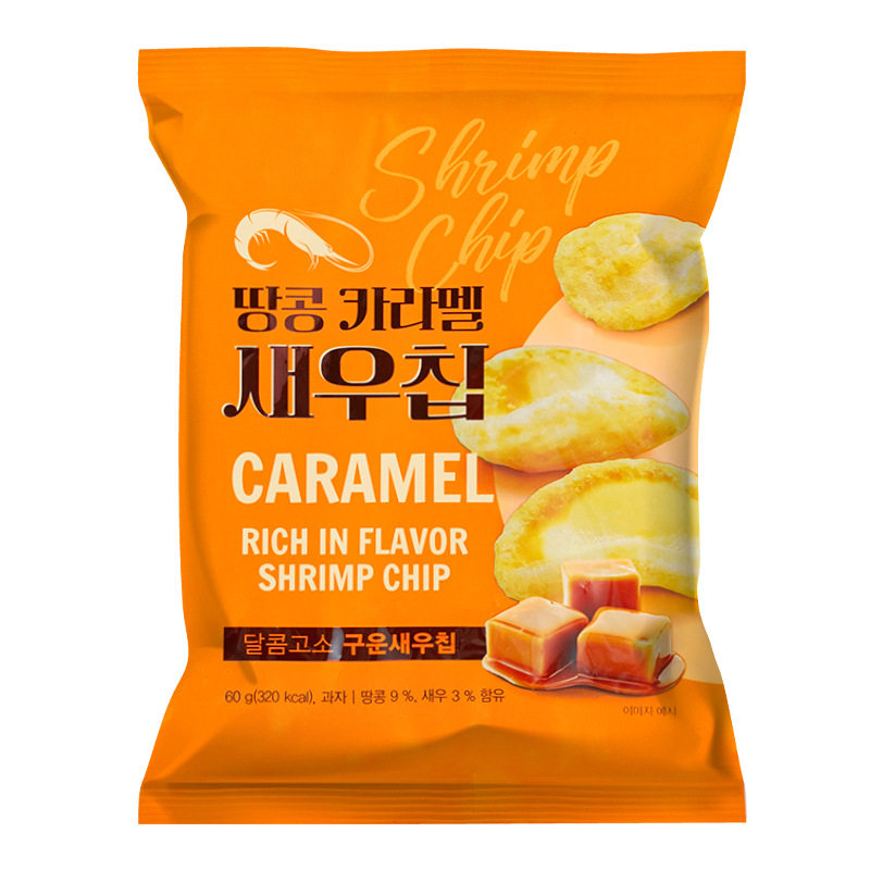 韩国进口涞可虾片巧克力焦糖花生味休闲追剧膨化解馋儿童零食脆片