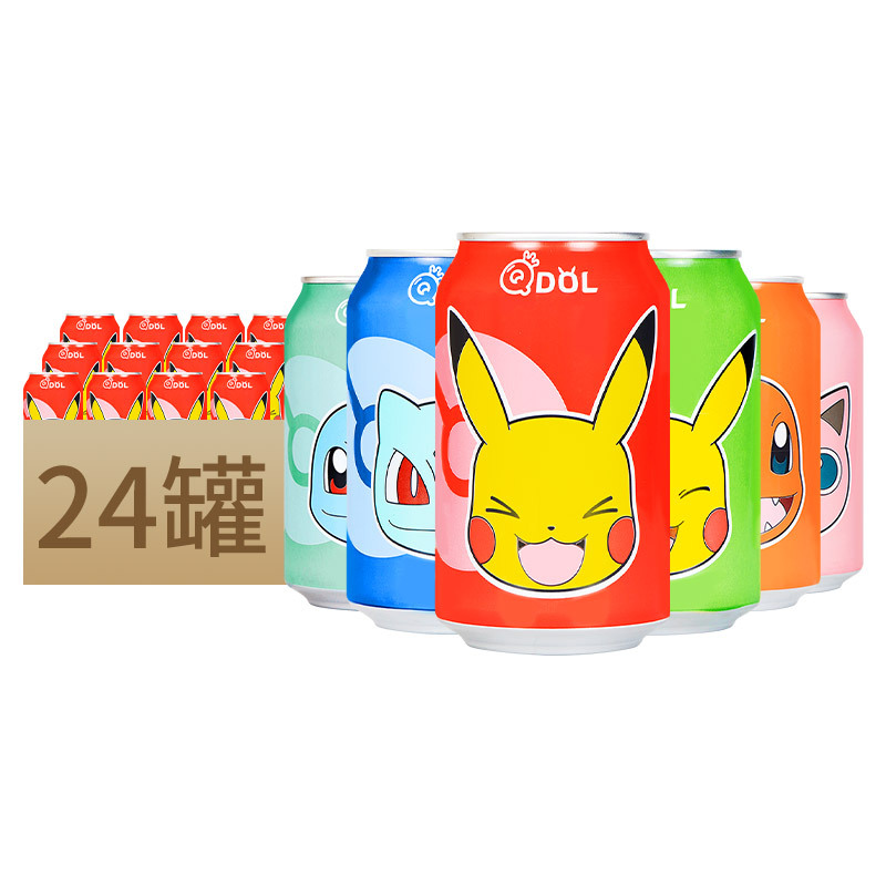 Q抖Qdol宝可梦小精灵气泡水330ml*24罐皮卡丘果味碳酸饮料