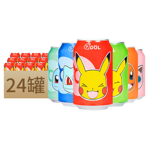 Q抖Qdol宝可梦小精灵气泡水330ml*24罐皮卡丘果味碳酸饮料