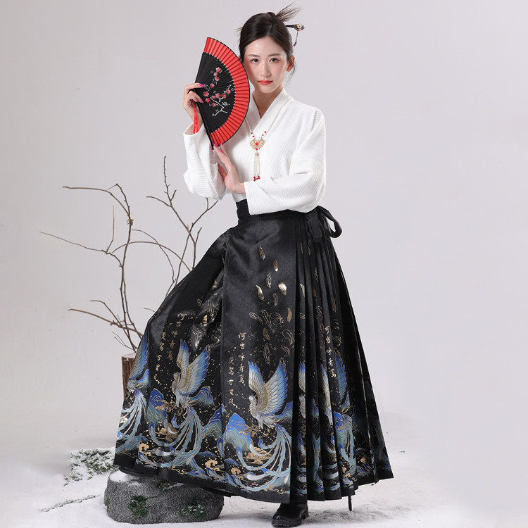 忆相思青鸾原创黑色马面裙新中式重工刺绣明制汉服女套装现货速发