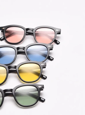 韩国黄色圆框黑色墨镜女复古个性太阳镜潮流透明海洋片太阳眼镜