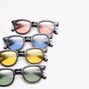 韩国黄色圆框黑色墨镜女复古个性太阳镜潮流透明海洋片太阳眼镜