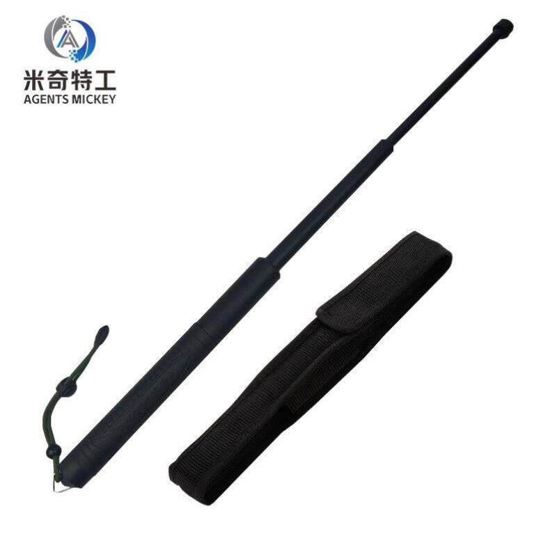 米奇特工PC橡塑伸缩棍三节棍橡胶手柄伸缩棍黑色收缩21cm/伸展52c