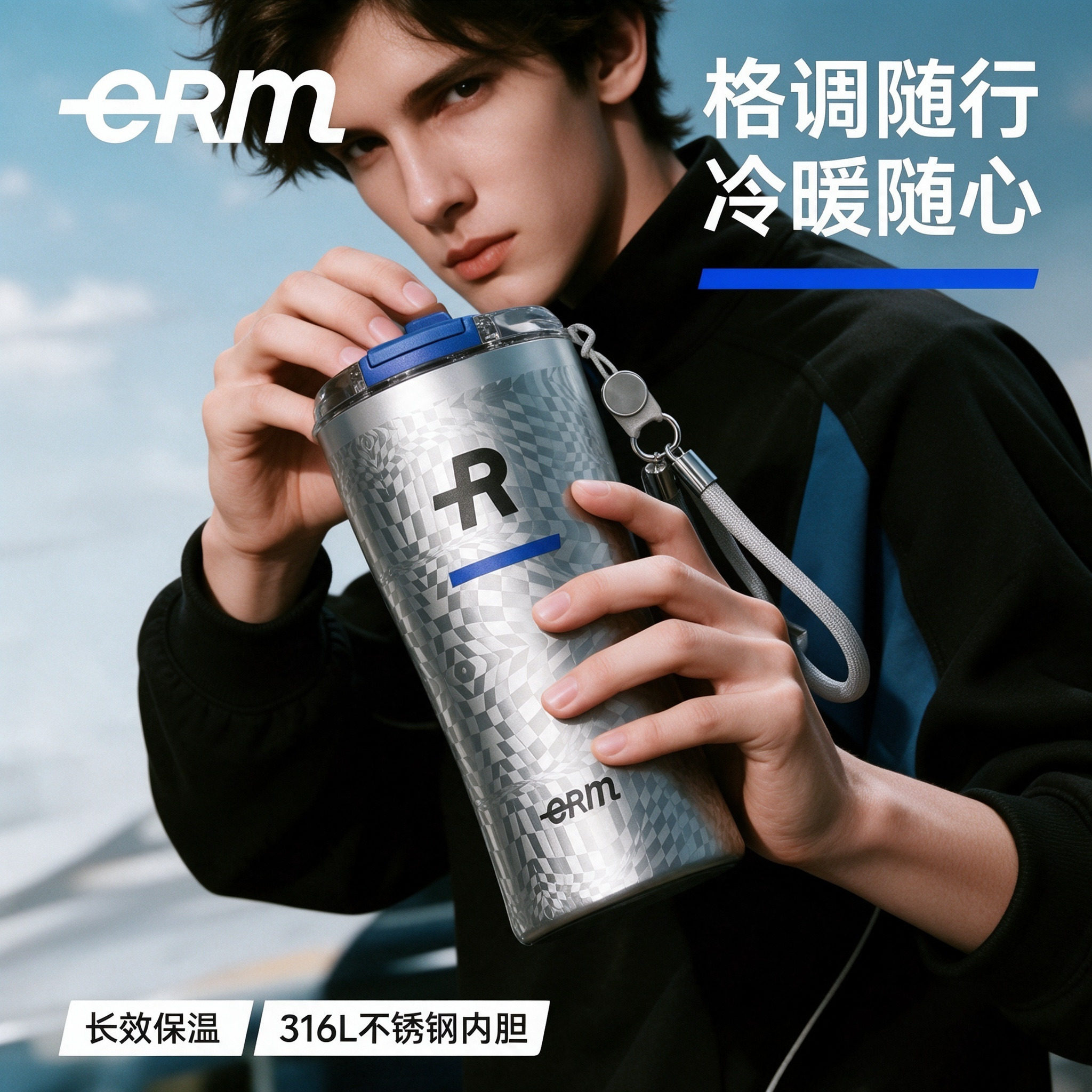 ERM保温杯大容量男生高颜值新款便携外带车载吸管咖啡礼物水杯子
