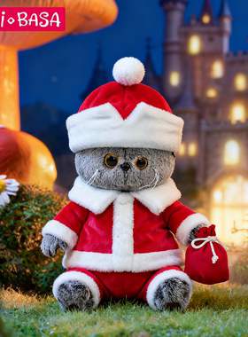 圣诞节玩偶红色圣诞老爷爷可爱猫咪公仔蓝猫娃娃毛绒玩具送人礼物
