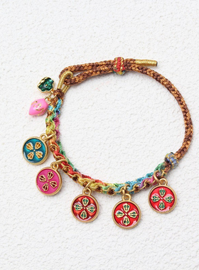 藏式五路财神桃花手链手工编织结手绳民族风五彩绳唐卡手串饰品