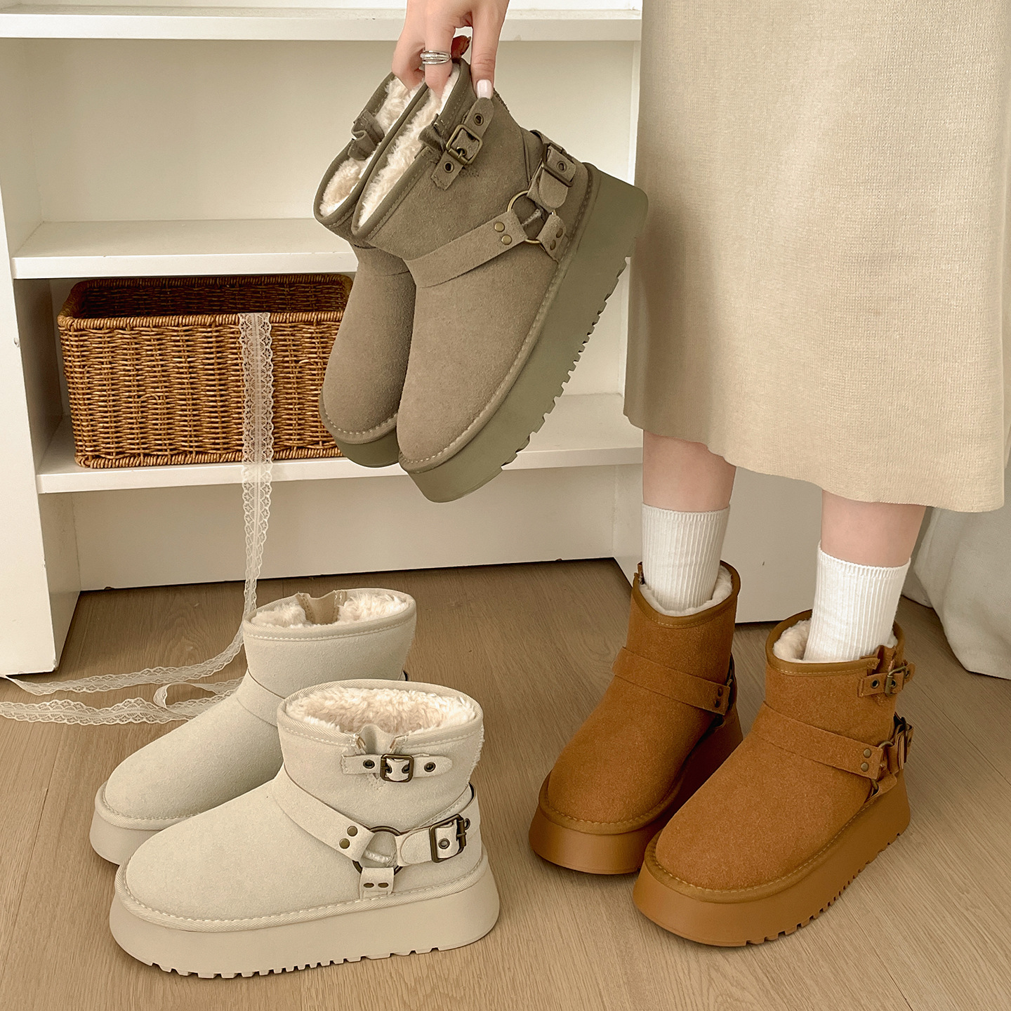 女范棕色厚底雪地靴女款2025新款冬季加绒加厚保暖棉鞋子