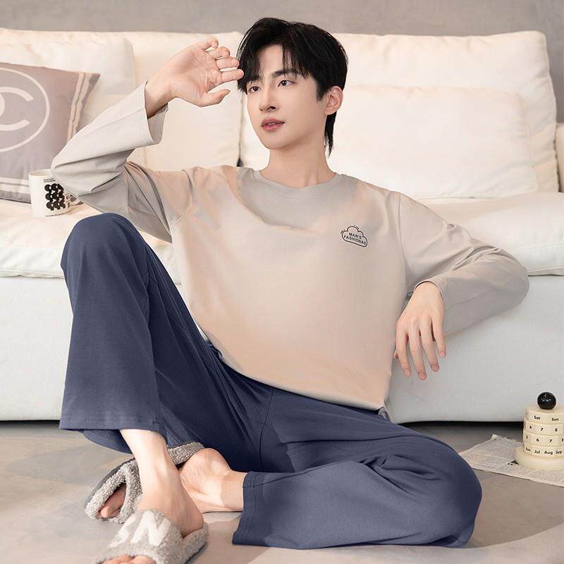 套头睡衣男士春秋2026年新款棉质大码宽松长袖青年夏季家居服套装