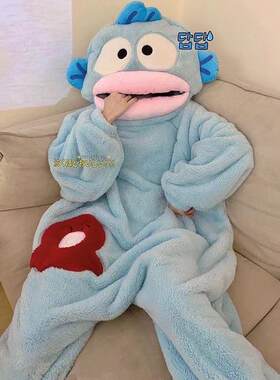 汉顿丑鱼连体睡衣女珊瑚绒加厚保暖秋冬季抽象搞怪爆款情侣睡袍男