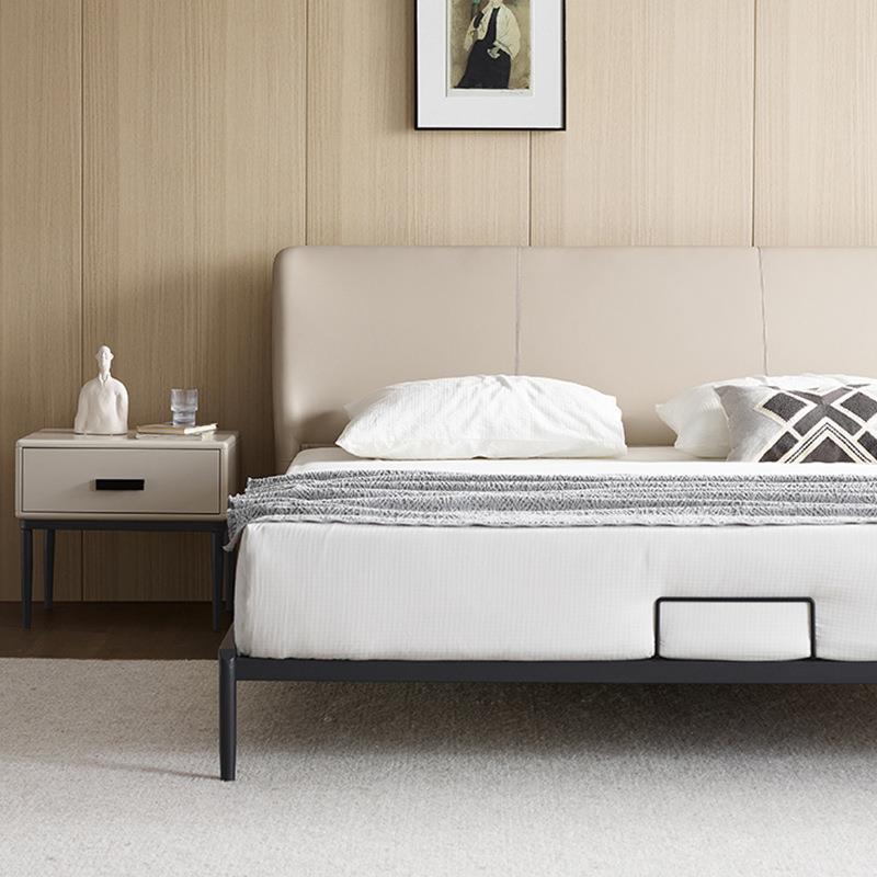 意式极简真皮双人床小代简约架户型卧室软包支设计012婚床现实木