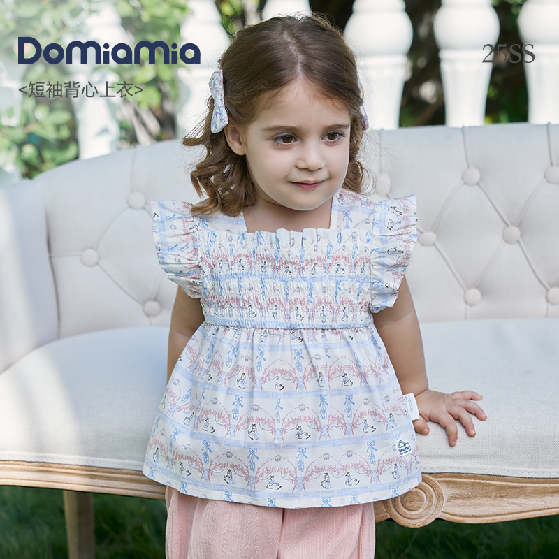 Domiamia女童上衣25新款女宝宝短袖短T外出衣服夏天薄款儿童T恤