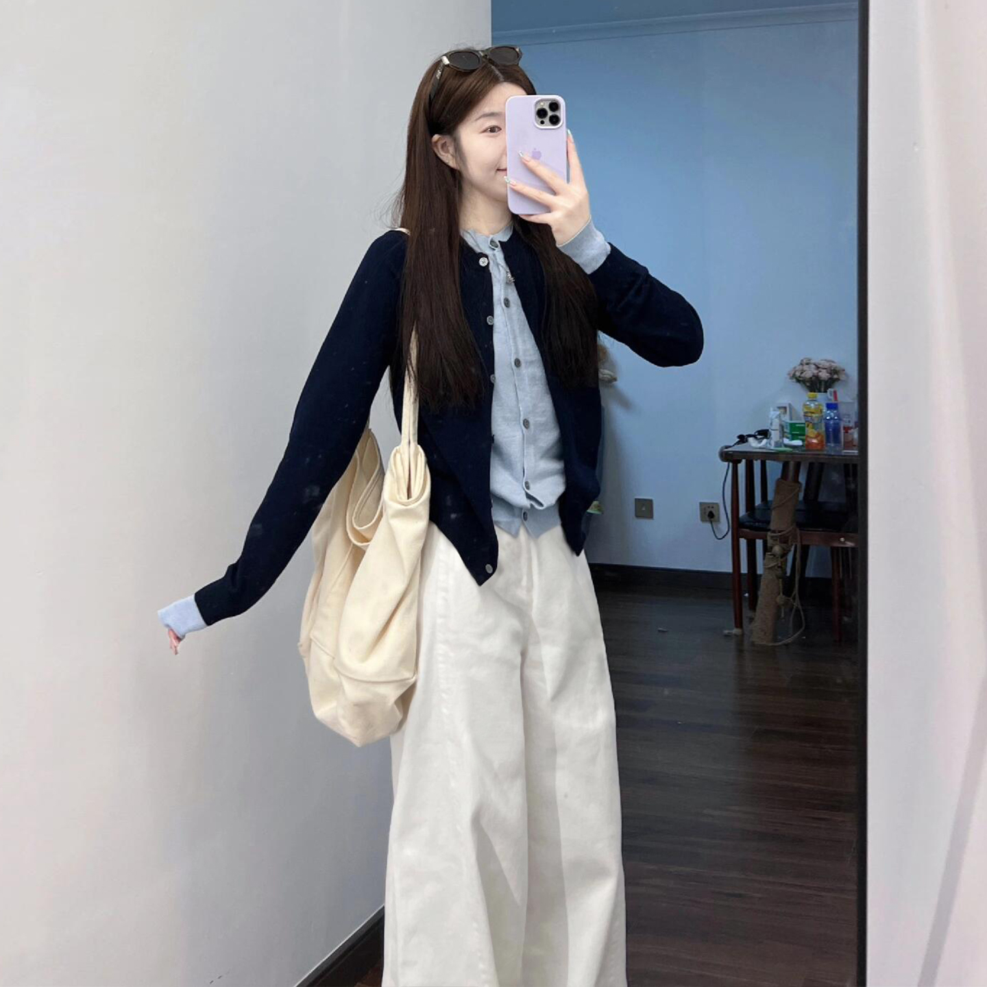 韩系早秋穿搭假两件针织开衫女秋