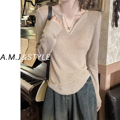 纯欲漂亮低领打底衫女