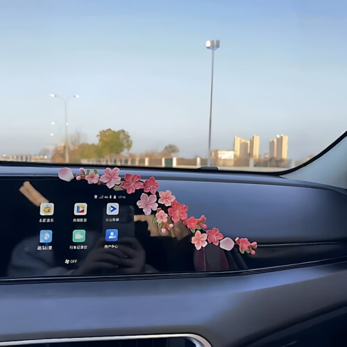 超有春天气息的3d立体桃花车贴