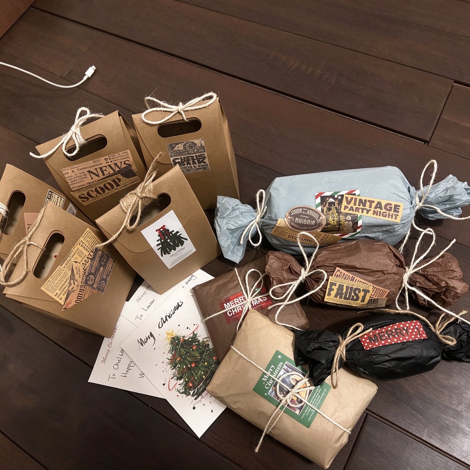 圣诞节糖果手提牛皮纸袋零食饼干包装盒空盒平安夜节日礼物送朋友