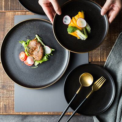 CiHui LIFE日式磨砂牛排餐盘网红黑色盘子家用创意西餐盘平盘陶瓷