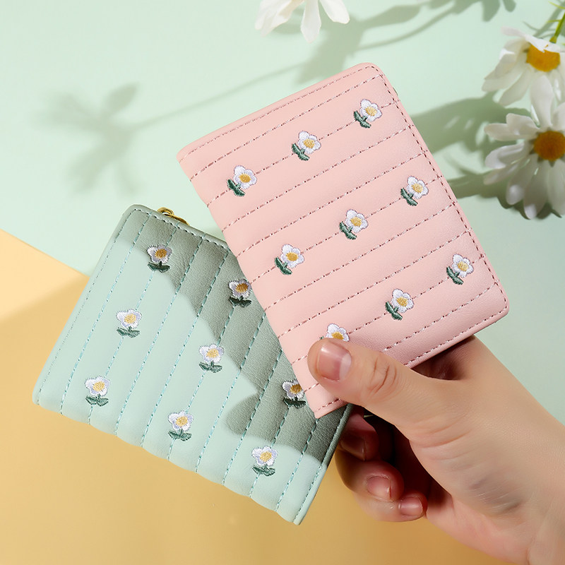新款小花简约短款钱包女士零钱包卡包小巧多卡位大容量学生收纳包