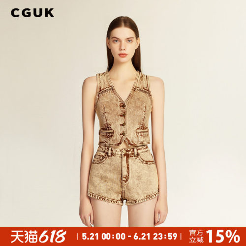 【明星同款】CGUK复古做旧100%棉牛仔马甲梦境牛仔短裤