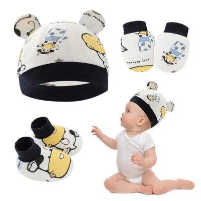 Baby Anti Scratching Cotton Gloves Hat Foot Cover Set Socks