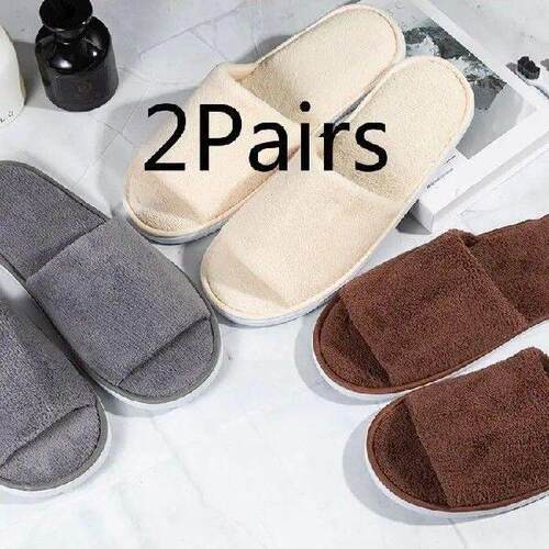2Pairs Open Toe Disposable Slippers Thicken Fur Non-slip