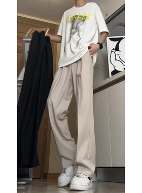 CeTky男士夏季薄款冰丝休闲西裤2024新款直筒西装裤子高级感正装