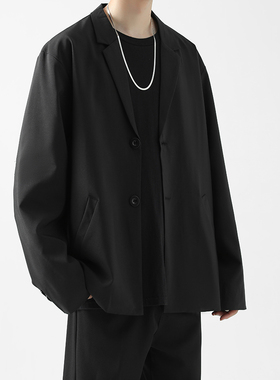 CeTky学生西服套装男宽松休闲黑色小西装韩版商务正装轻熟三件套