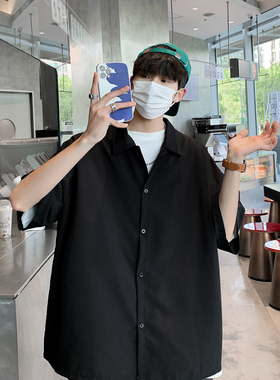 CeTky2024夏季新款冰丝黑色短袖衬衫男士休闲时尚百搭衬衣男装