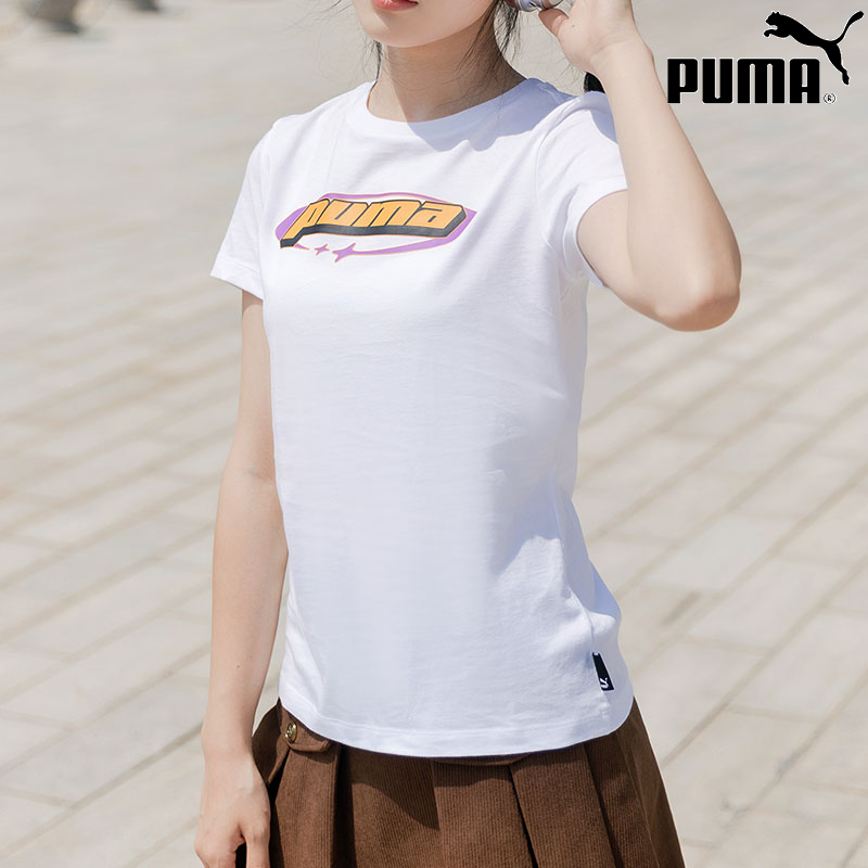 PUMA彪马女子运动短袖2025夏季新款纯棉印花休闲服透气半袖T恤衫