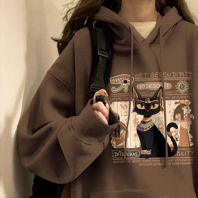 中长款连帽薄款卫衣女秋冬新款慵懒风设计感宽松套头上衣外套