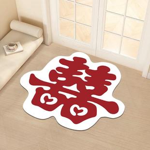 饰门口耐脏防滑垫卧室床边毯家用红地毯 结婚地毯入户门地垫婚房装