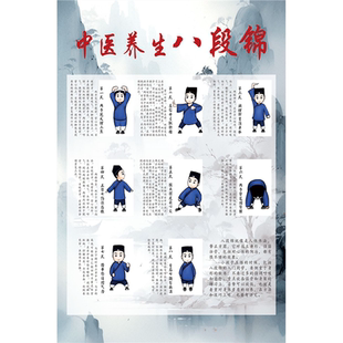 八段锦挂图贴纸广告图健身气功中医养生馆海报装饰画墙贴纸海报