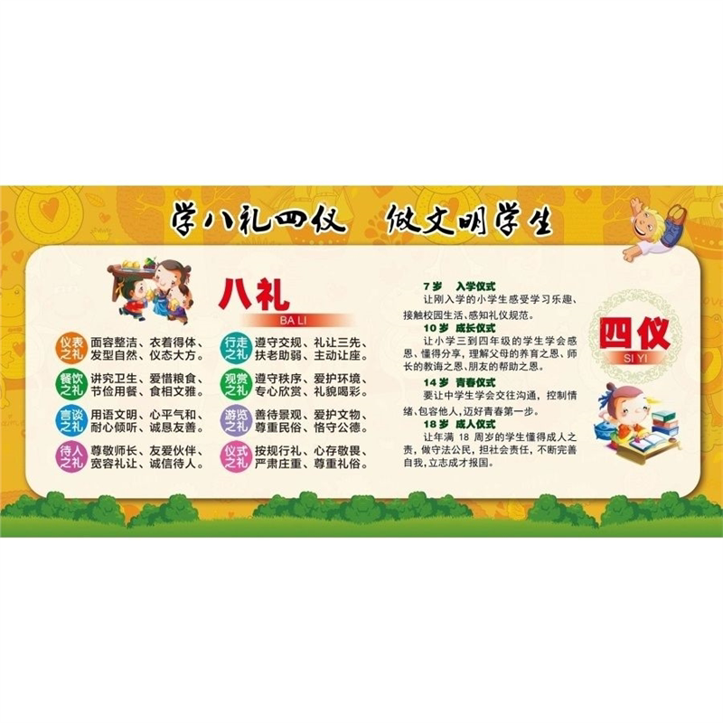 学八礼四仪做文明学生海报展板八礼四仪墙贴墙纸装饰画KT板03