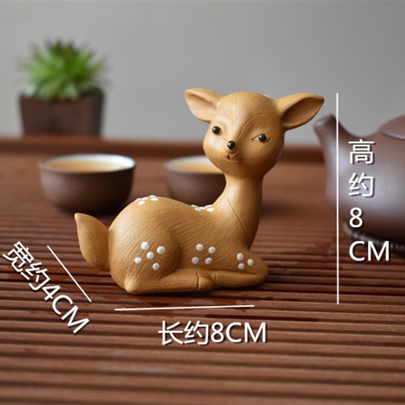 套装紫砂茶宠梅花鹿一路t发纯手工创意茶玩具雕塑小鹿摆件茶水可